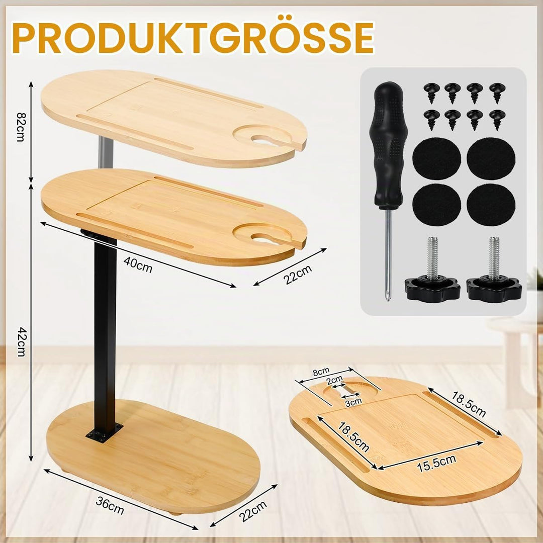 Beistelltisch C Form Höhenverstellbar 40-80cm Kleiner Couchtisch 360°Rotierend Bambus Mobiler Kaffee