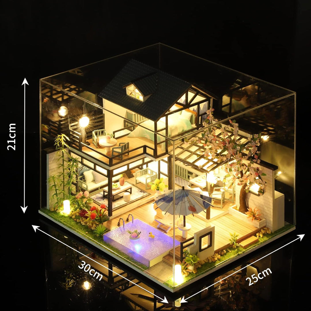 Cuteefun DIY Puppenhaus Miniatur Haus zum Selber Bauen für Erwachsene, Miniatur Puppenhaus Kit mit M