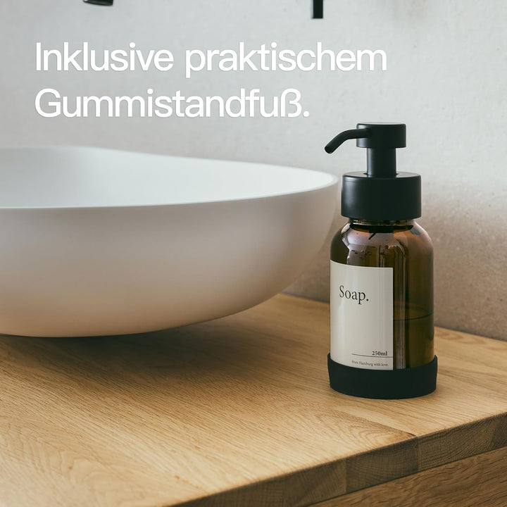 Designfabrik Hamburg | Glas Seifenspender Bad | Edelstahl-Pumpspender für Flüssigseife | Spülmittels