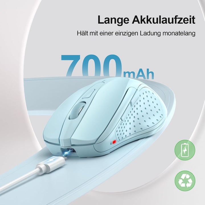 TECKNET Bluetooth Maus, Wiederaufladbare Maus Kabellos(DREI Modi: BT 5.0/3.0 + 2.4G), 4800 DPI, Ergo
