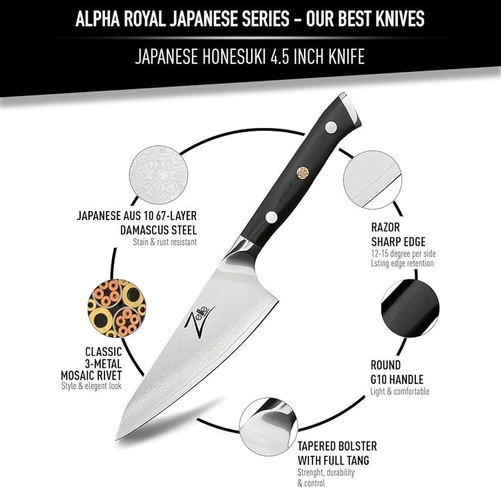 Zelite® Honesuki Damastmesser, Scharfes Küchenmesser 11,4 cm, Japanisches Messer für Zuhause & Gastr