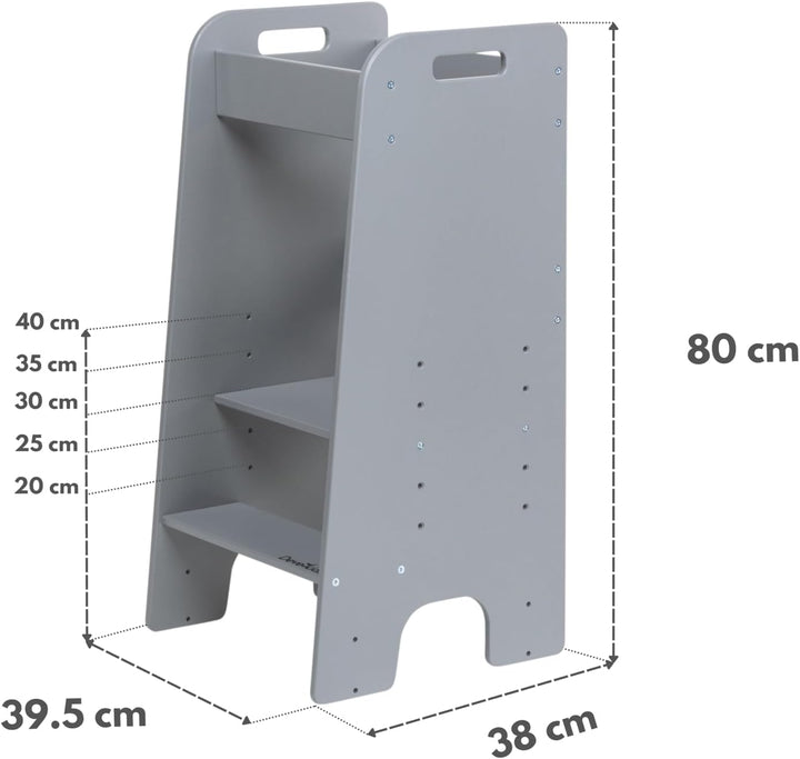 Lernturm ab 1 Jahr, höhenverstellbar mit 5 Ebenen, belastbar bis 110kg - Montessori Learning Tower (
