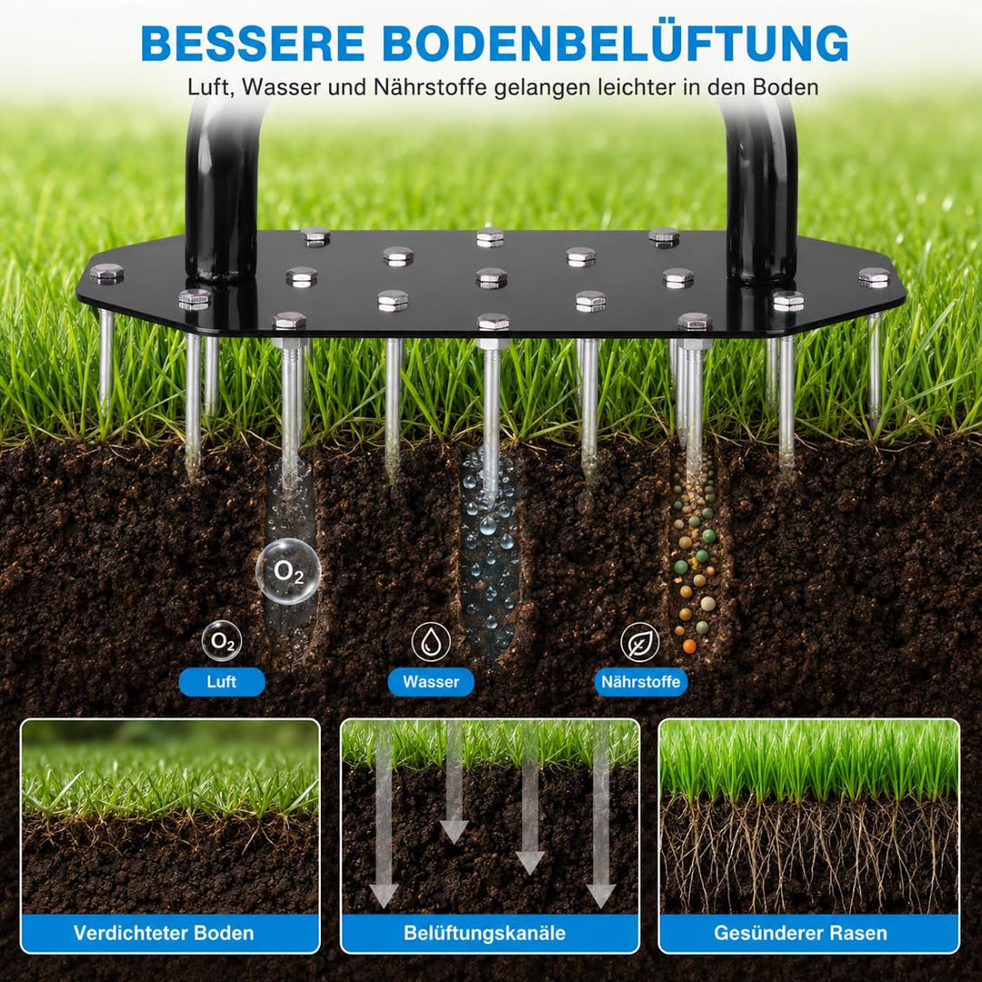 Manueller Spike-Rasenlüfter – Hochleistungs-Rasenbelüfter mit 18 langlebigen Spikes, abnehmbarer Ras