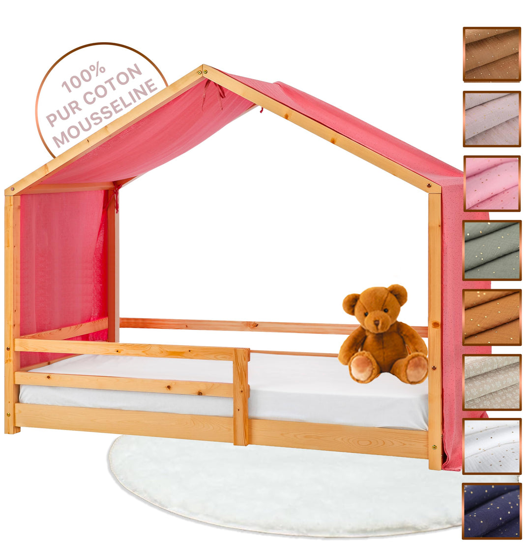 Hausbett Himmel - 100% Baumwolle Betthimmel Hausbett aus Musselin - Bett Vorhang Kinderbett - Himmel