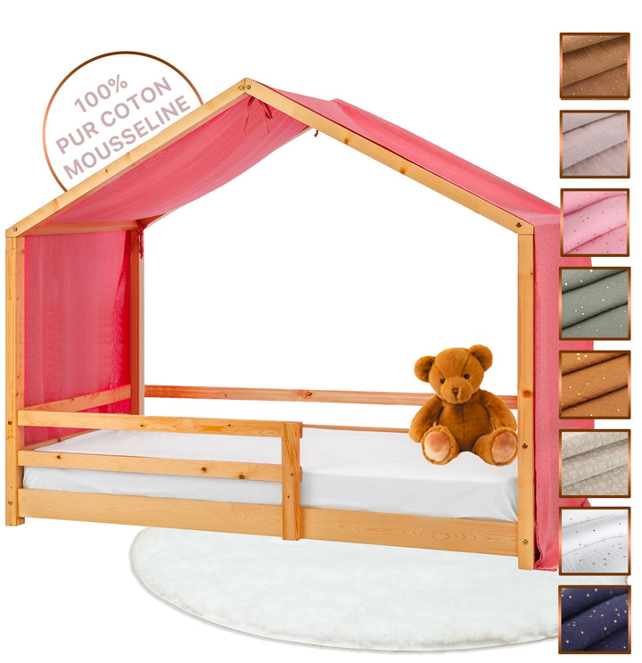 Hausbett Himmel - 100% Baumwolle Betthimmel Hausbett aus Musselin - Bett Vorhang Kinderbett - Himmel