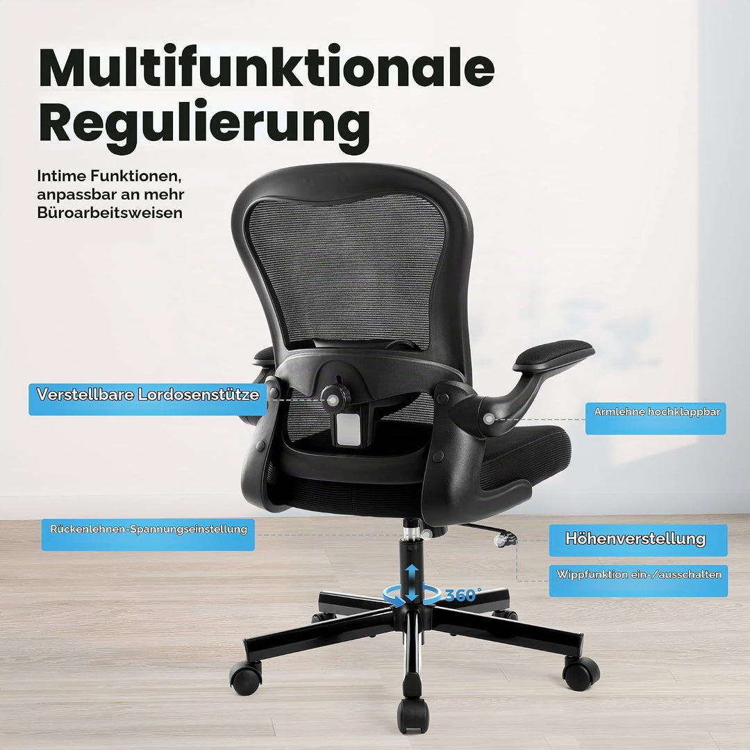 ALPHA HOME Bürostuhl Ergonomischer Schreibtischstuhl mit Lendenwirbelstütze, Höhenverstellbar, Büros