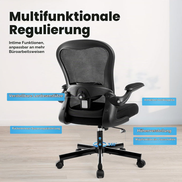 ALPHA HOME Bürostuhl Ergonomischer Schreibtischstuhl mit Lendenwirbelstütze, Höhenverstellbar, Büros