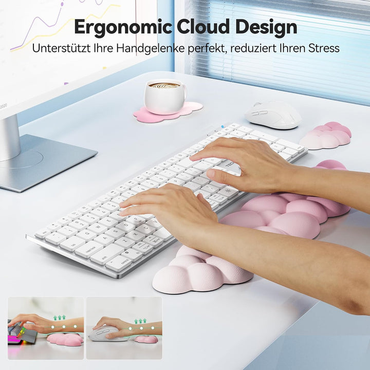 TECKNET 3-In-1 Wolkenförmige Handballenauflage Tastatur, Ergonomische Handauflage mit Memory-Schaum