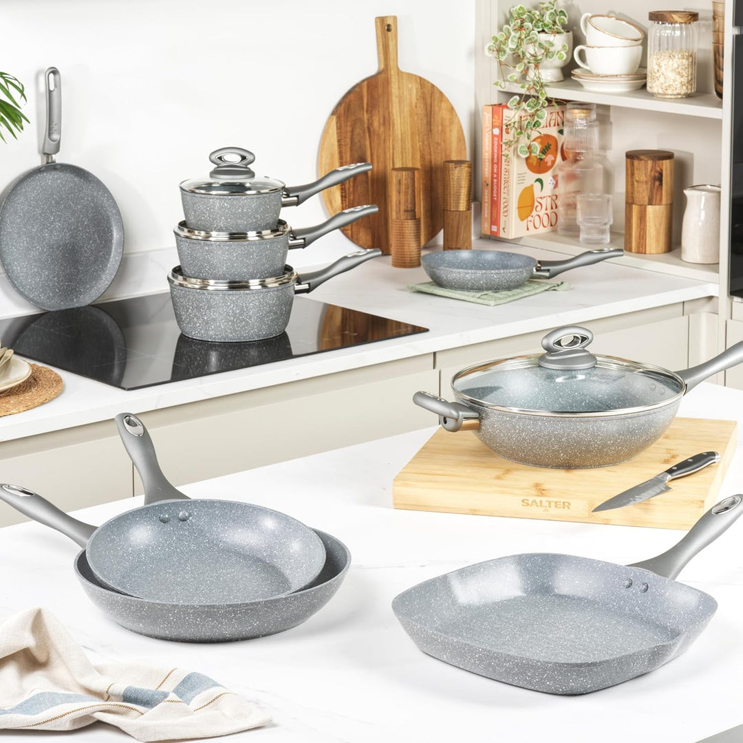 Salter BW02772G Marblestone 28cm Wokpfanne - Antihaftwok mit Deckel, PFOA-frei Wok, Spülmaschinenfes