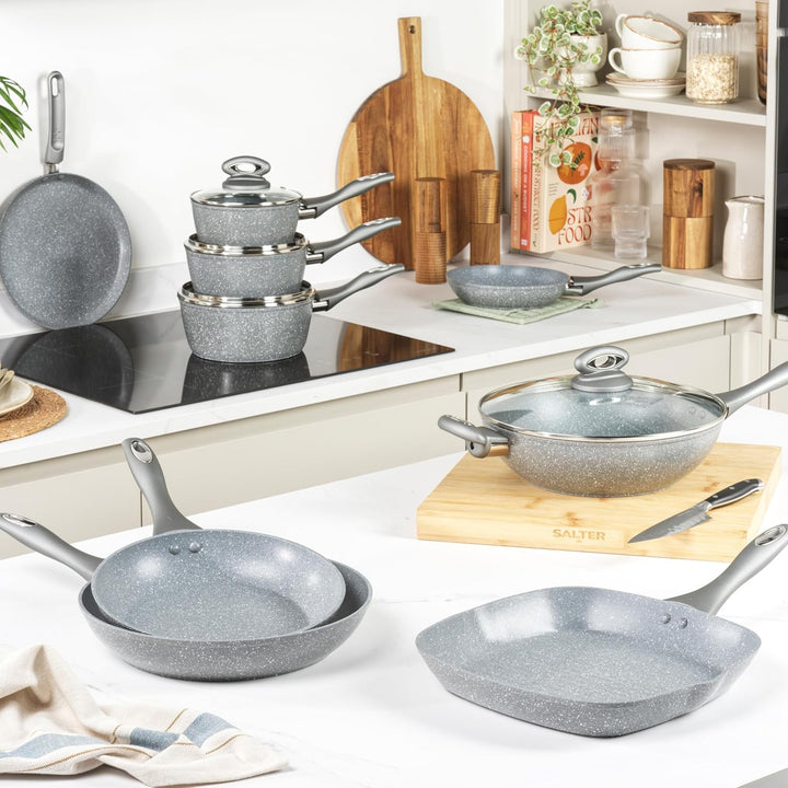 Salter BW02772G Marblestone 28cm Wokpfanne - Antihaftwok mit Deckel, PFOA-frei Wok, Spülmaschinenfes