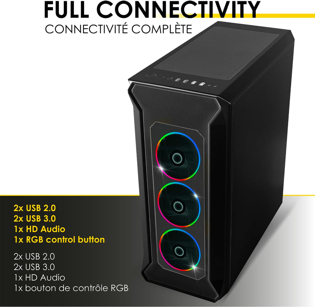 EMPIRE GAMING – Darkwitcher - PC Gehäuse Gamer - ARGB Mittelgrosser Gehäuseturm ATX – Fassade aus Me