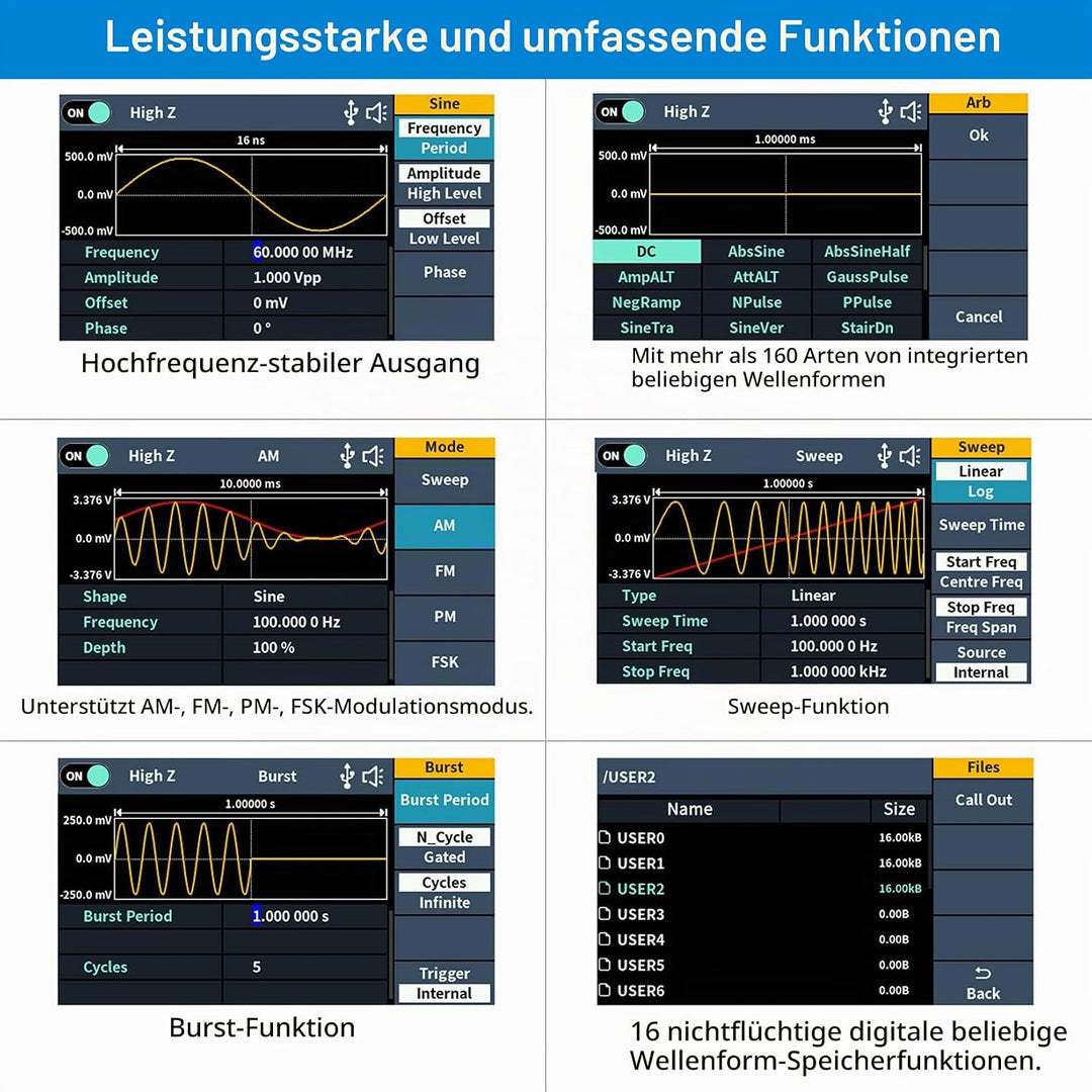 OWON DGE1030 Signalgenerator - Ein-Kanal Funktionsgenerator, 30 MHz Frequenzausgabe, 125 MSa/s Abtas