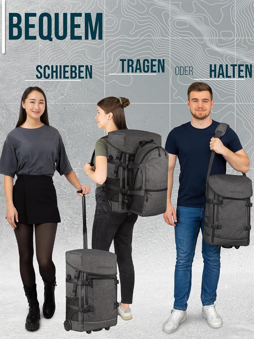 normani Reisetasche mit zusätzlichem Rucksack - Trolley und Rucksack in Einem - 37 L Reisetrolley +