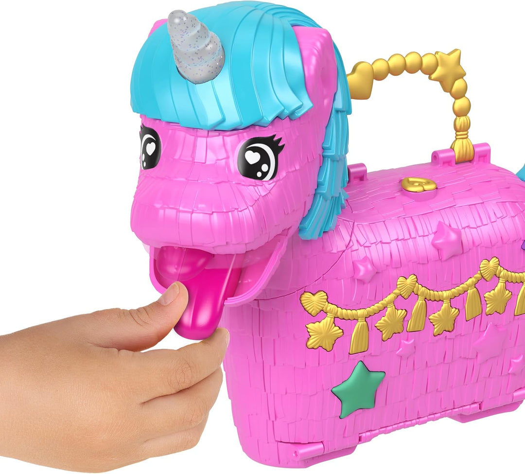 Polly Pocket Puppen und Spielset mit Tieren und über 25 Überraschungs-Accessoires, Unicorn Partyland