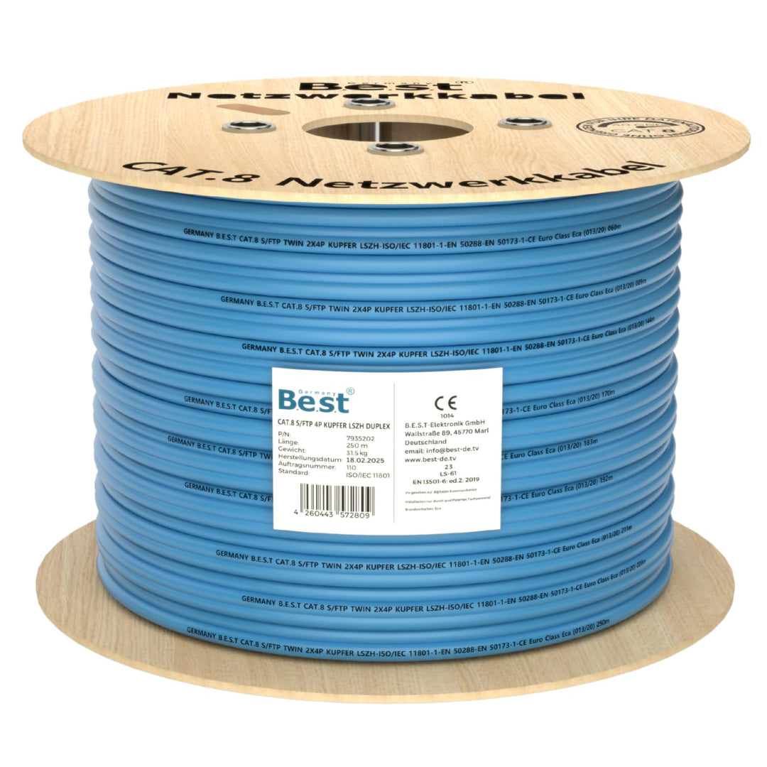 Germany B.e.s.t 250M CAT 8 Duplex Netzwerkkabel Verlegekabel Kupfer LAN Kabel Ethernetkabel S/FTP 40