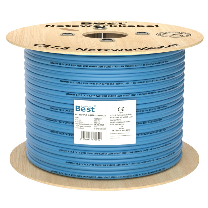 Germany B.e.s.t 250M CAT 8 Duplex Netzwerkkabel Verlegekabel Kupfer LAN Kabel Ethernetkabel S/FTP 40