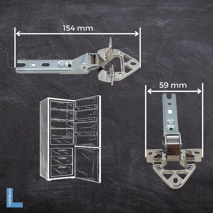Lichtblau 2x Türscharnier für Kühlschrank Front Montage I passend für Bosch und Siemens 00268698, Mi