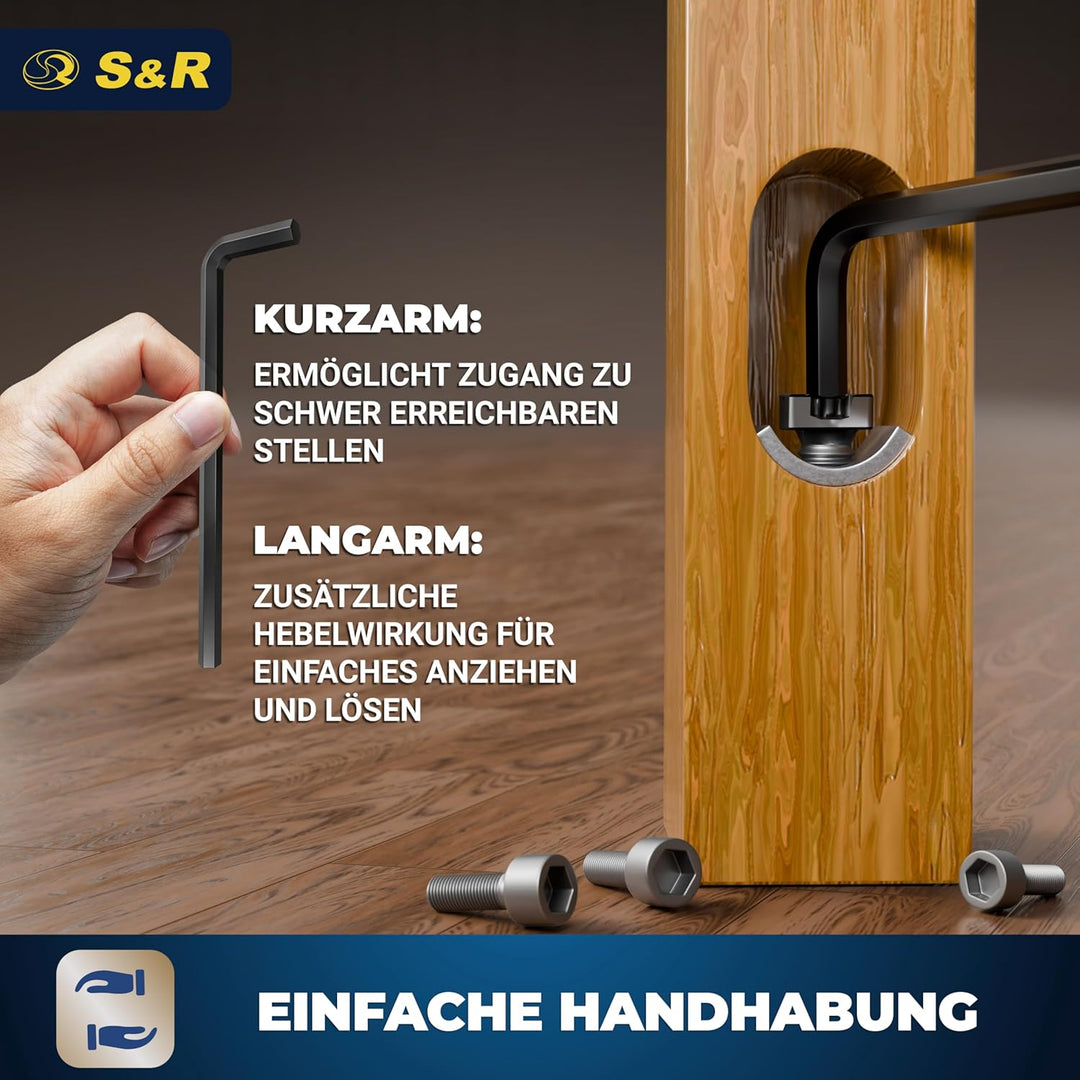 S&amp;R Innensechskantschlüssel Satz HX, 30-tlg. 0,7-10 mm Metrisch und 0,028 bis 3/8 Zoll, speziell geh