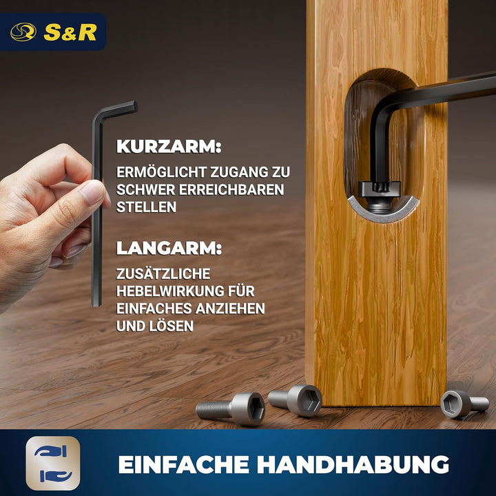 S&amp;R Innensechskantschlüssel Satz HX, 30-tlg. 0,7-10 mm Metrisch und 0,028 bis 3/8 Zoll, speziell geh