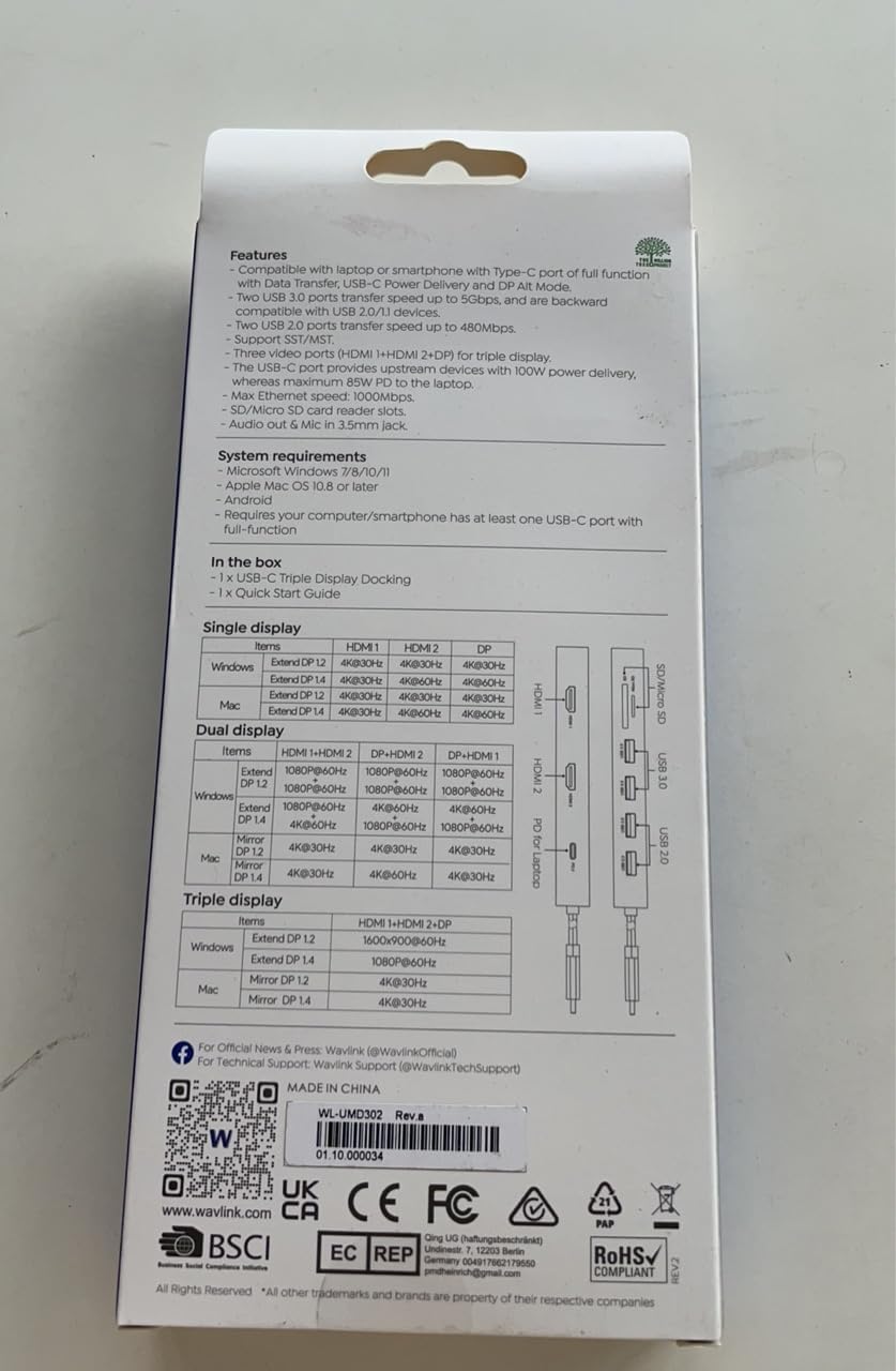 WAVLINK 12-in-1 USB C Docking Station, Dual HDMI Dockingstation USB C, Multiport-Adapter mit 4K Dual
