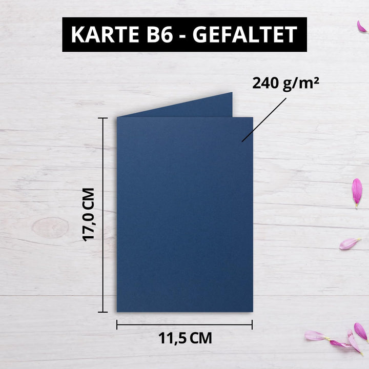 50 Faltkarten B6 - Nacht-Blau - PREMIUM QUALITÄT - 11,5 x 17 cm - sehr formstabil - für Drucker geei