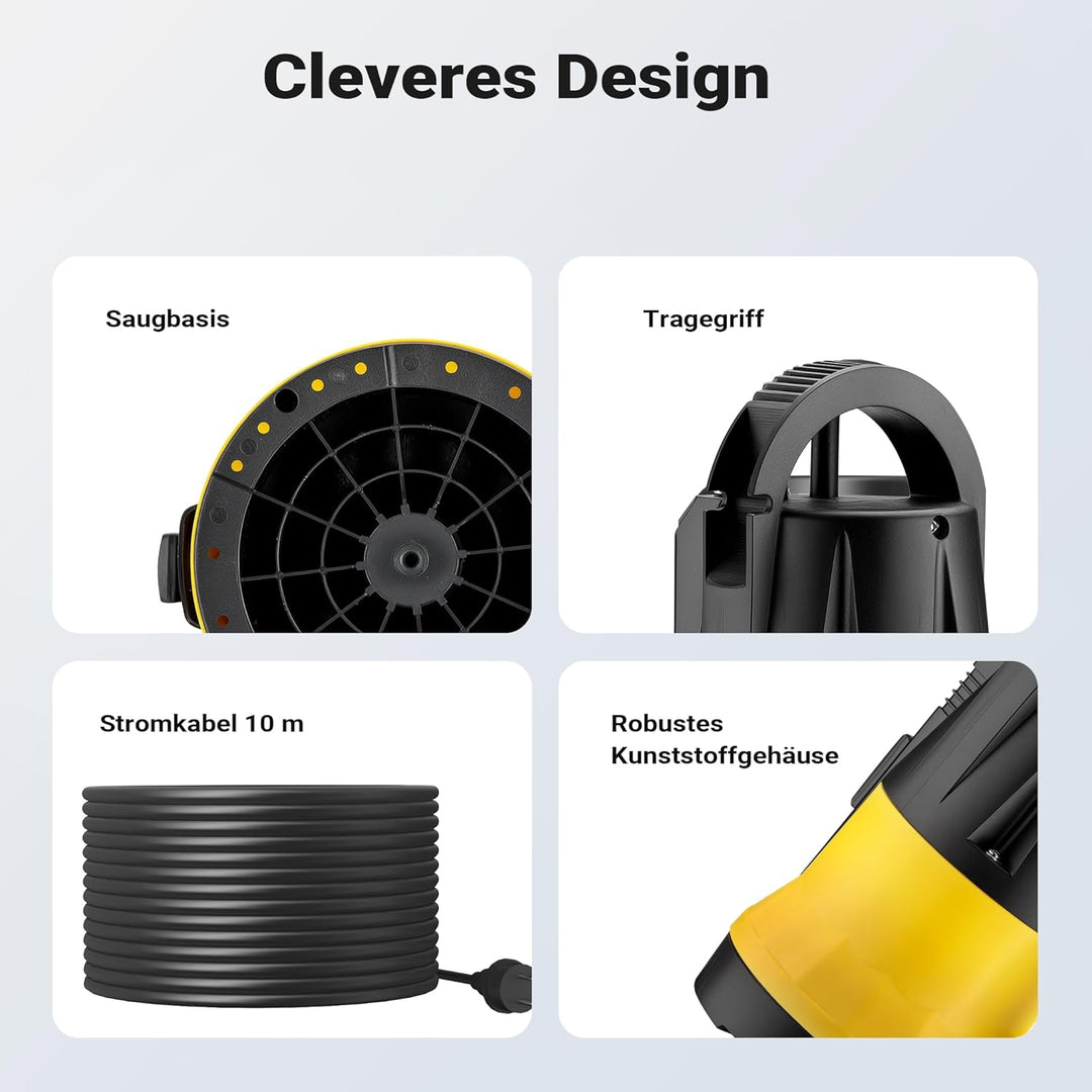 Wiltec Tauchpumpe mit Sensor 900 W, Tiefbrunnenpumpe mit 2 Modi, leistungsstarke Wasserpumpe 15000 l