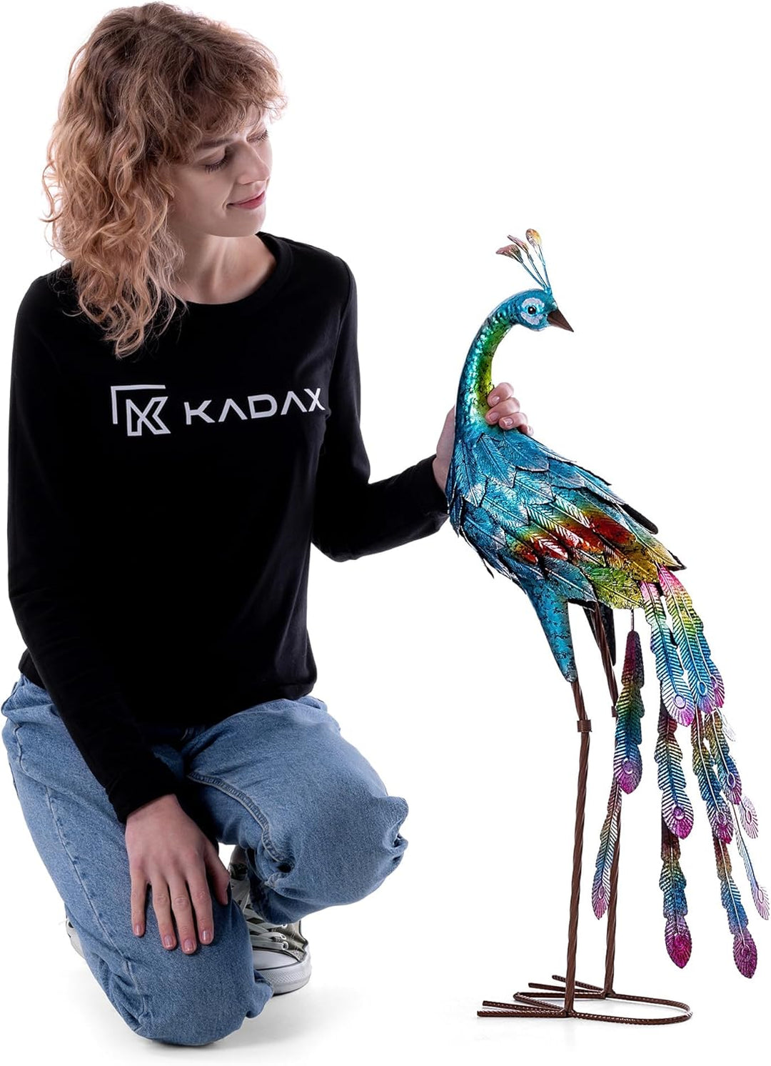 KADAX Pfau Gartenfigur 78 cm, grosse Gartenstatue aus pulverbeschichtetem Stahl, Vogel Metallfigur a