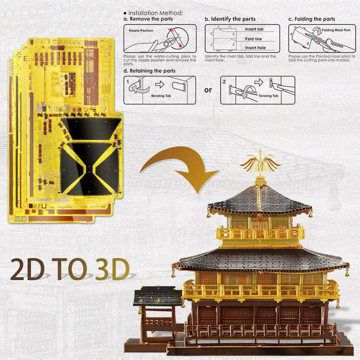 Piececool 3D Puzzle Metall, Kinkakuji Gebäudemodell für Erwachsene, 3D-Puzzles zu Bauen, BAU, Bastel