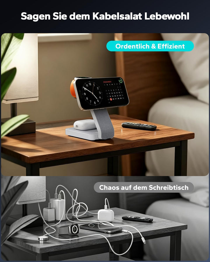 Eazpower Magsafe Ladestation für Apple Watch und iPhone 3 In 1 Faltbar, Kabellose iPhone Ladestation