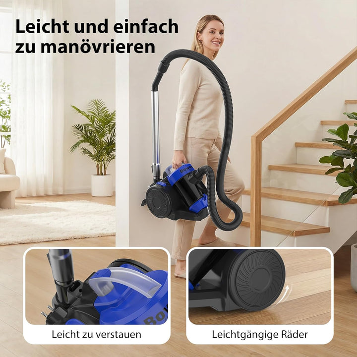Zyklon Staubsauger Beutellos 1200W Staubsaugerzylinder, 1,5L Staubbehälterkapazität, Leistungsstarke