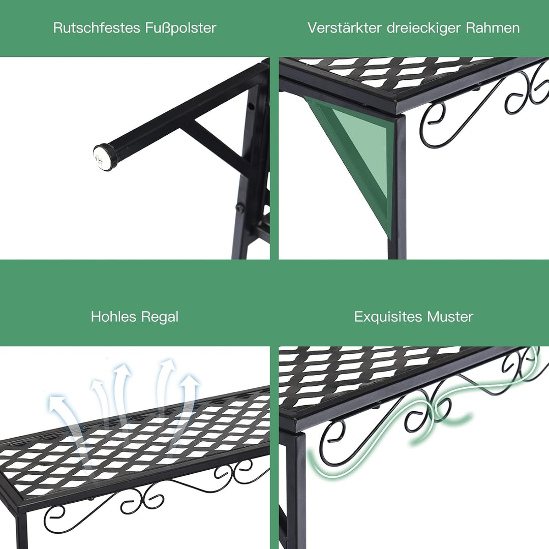 GOPLUS 3 Ebenen Metall Pflanzenständer, Blumentreppe Outdoor, Blumenregal Pflanzentreppe für Garten