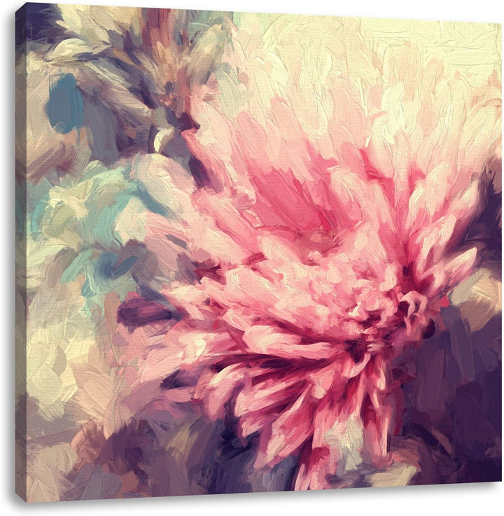 Pixxprint Romantische Blumen Pinsel Effekt, Format: 70x70 auf Leinwand, 70x70