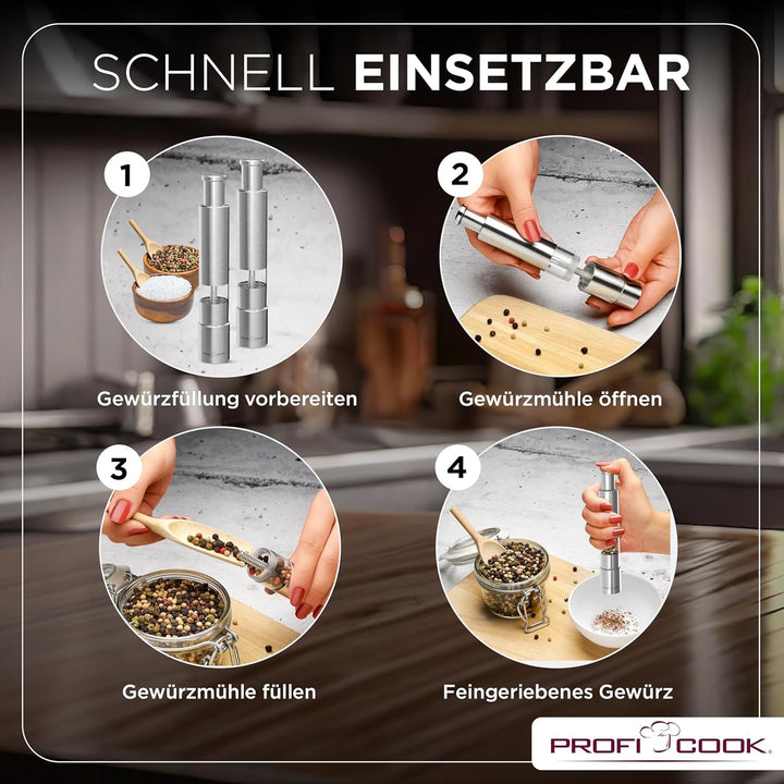 ProfiCook® Salz und Pfefferstreuer | Pfeffermühle | Salz und Pfeffermühle | 2er Set | Salzstreuer Ed
