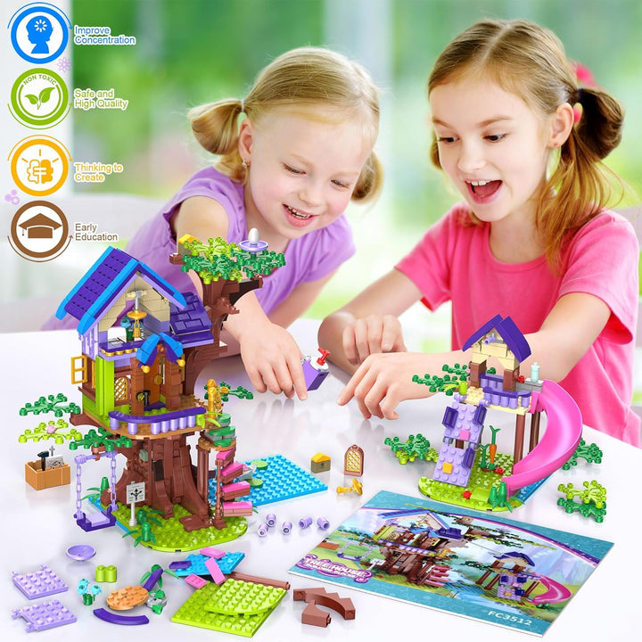 Friends Baumhaus-Bauset, 791 PCS City Wald Haus Wohnung, Baustein-Spielzeug mit Schaukel, Weihnachte