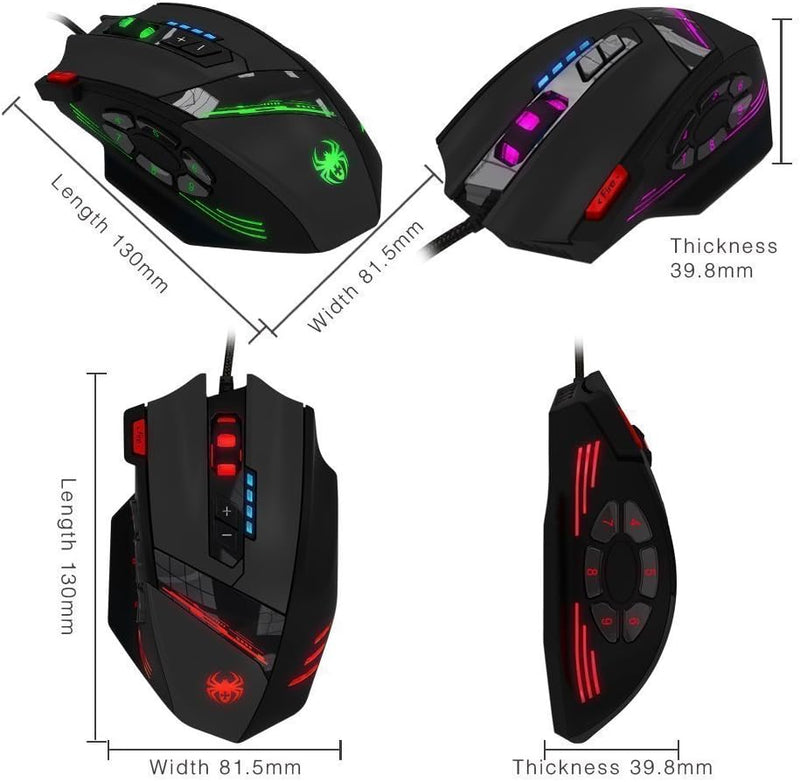 zelotes Gaming-Maus, kabelgebunden, ergonomische Gaming-Maus, 12 programmierbare Tasten, 4000 DPI Co