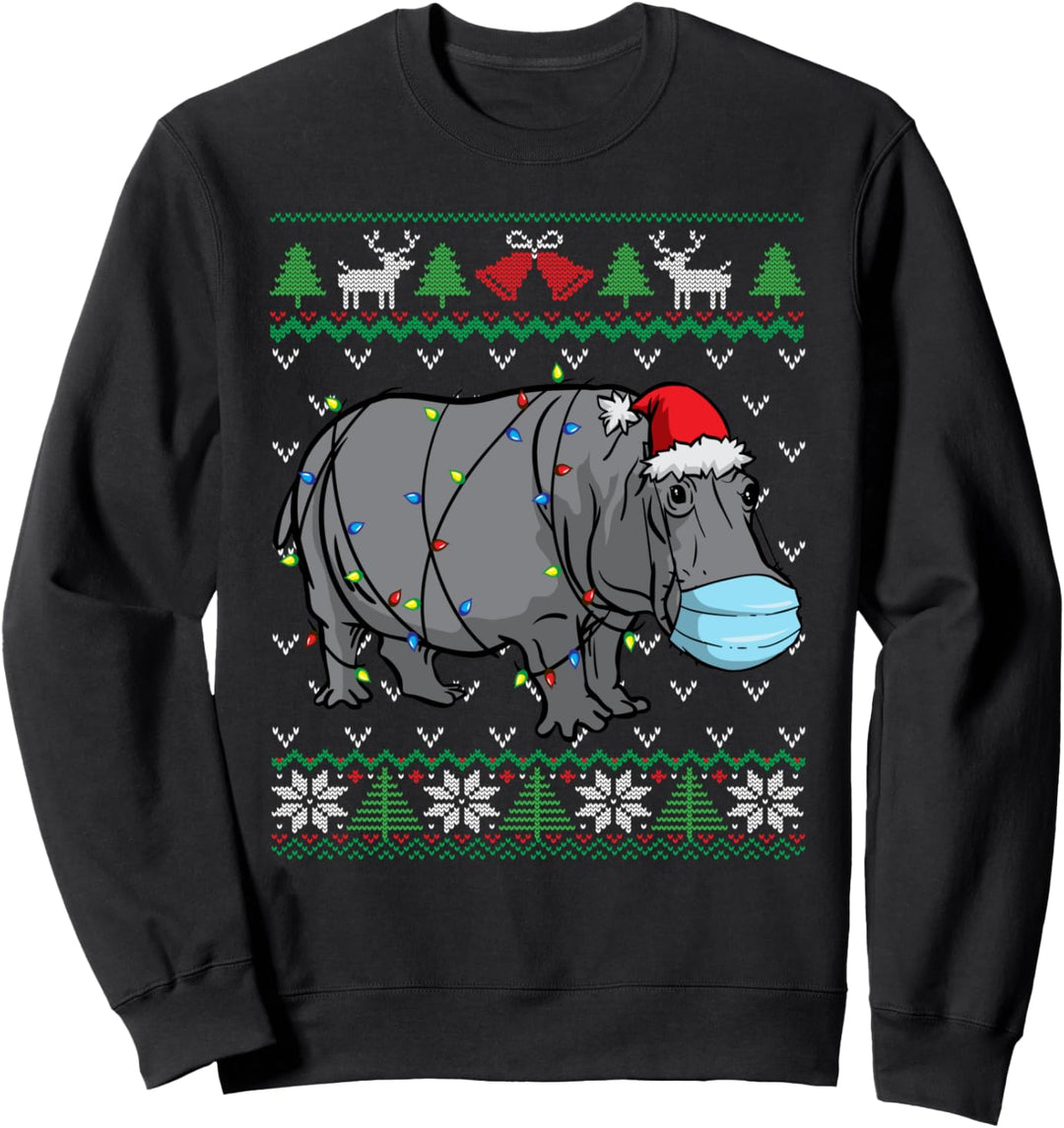 Nilpferdgesichtsmaske | Nilpferd-Weihnachtsmann | Sweatshirt