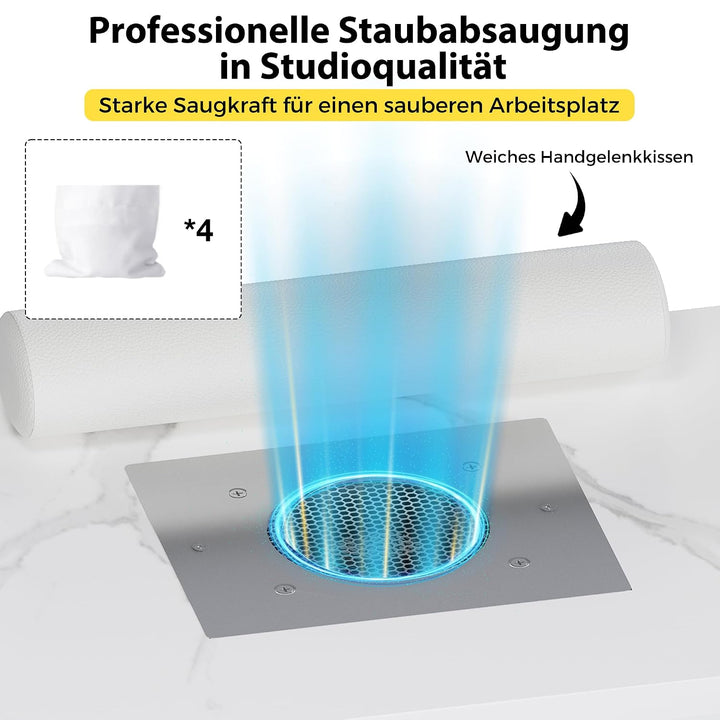 Tragbarer Nageltisch mit Staubabsaugung und LED-Lampe, Klappbarer Manikürtisch mit Tragetasche, Hand