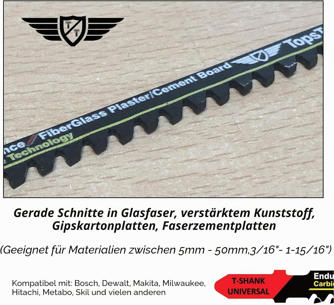 5 x TopsTools JSTT141HM T141HM 100mm lange Glasfaser-Stichsägeblätter kompatibel mit Bosch Dewalt Ma