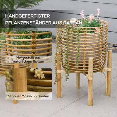 Outsunny Pflanzenständer 2er-Set Blumenständer aus Rattan Blumentopf Blumenhocker für Künstliche Blu