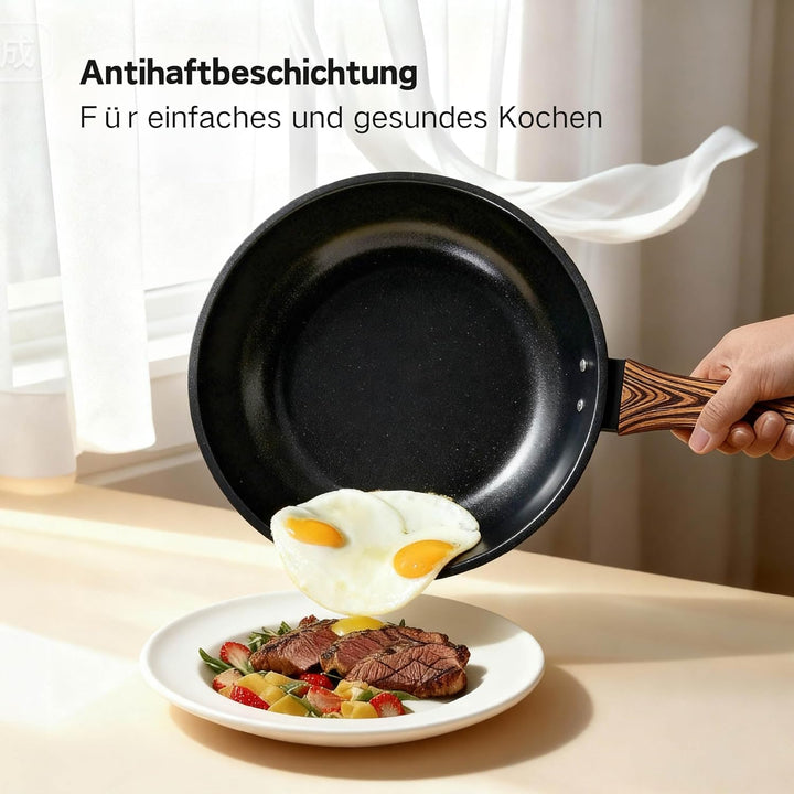 LEADZM Keramik Topfset Induktion，Pfannenset，Kochtopf Set mit Deckel，Induktions Töpfe Set，20-Teilig，A