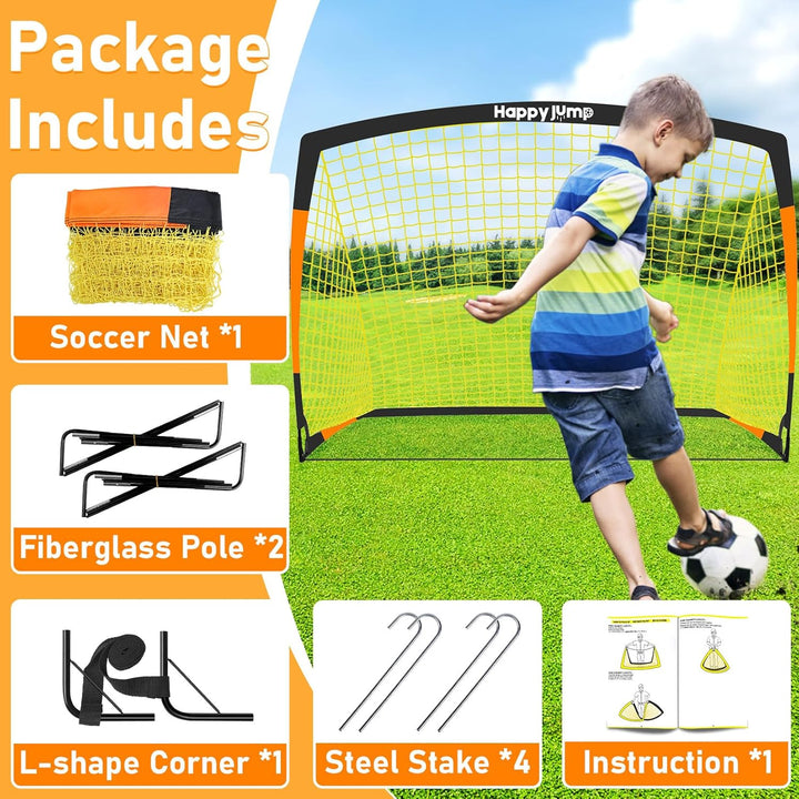 Happy Jump Fussballtor 3x2.2FT, 4x3FT, 5x3.6FT, 7x5FT Pop-Up Fussballtraining für den Garten Schwarz