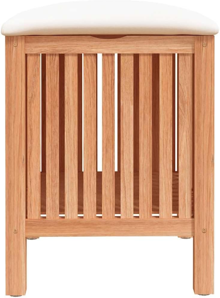 Badhocker aus massivem Nussbaumholz 40,5x40x52 cm mit Sitzpolster und Stauraum, Wäschehocker für Bad