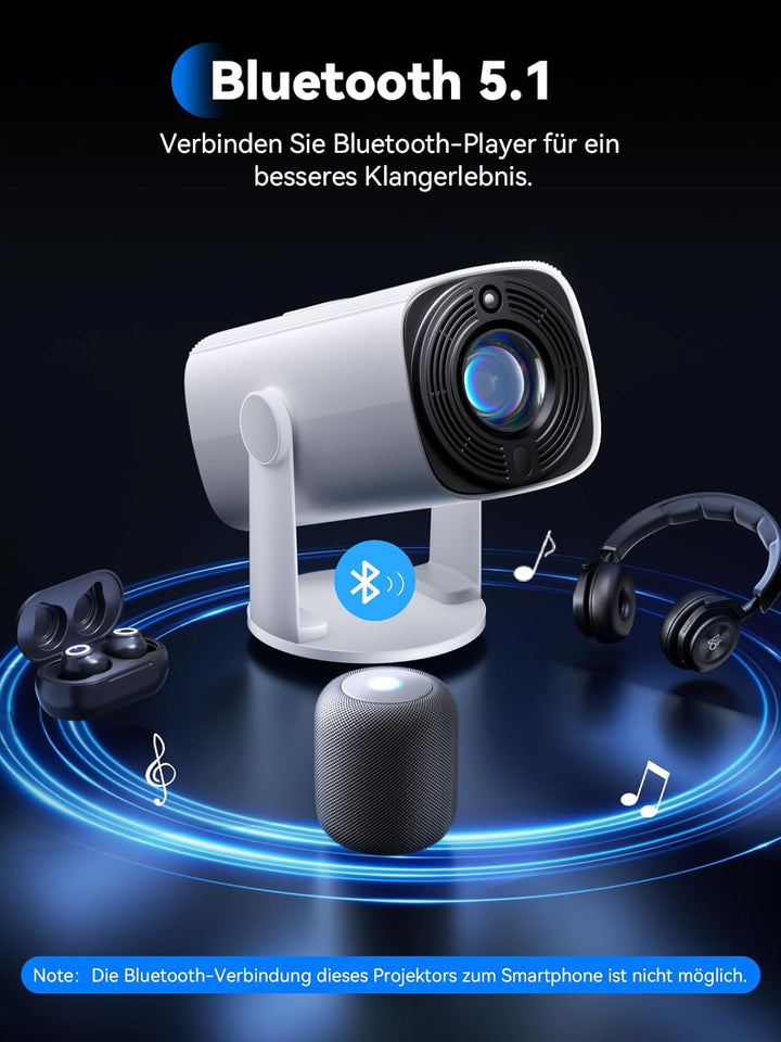 Mini Beamer 1080P Unterstützt - SOOMFON Kleiner Beamer Handy mit Bluetooth, Auto Trapezkorrektur Ele
