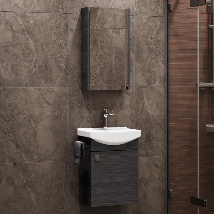 Planetmöbel Badmöbel Set aus Waschtisch + Waschbecken + Spiegelschranki, Gäste Bad WC, Farbe Anthraz