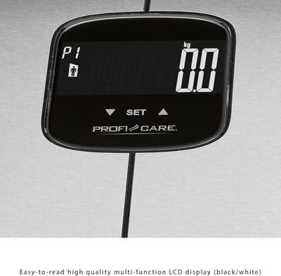 ProfiCare 7in1 Edelstahl-Analyse-Waage, Personenwaage mit Körperfettanalyse, hochwertige Wiegefläche