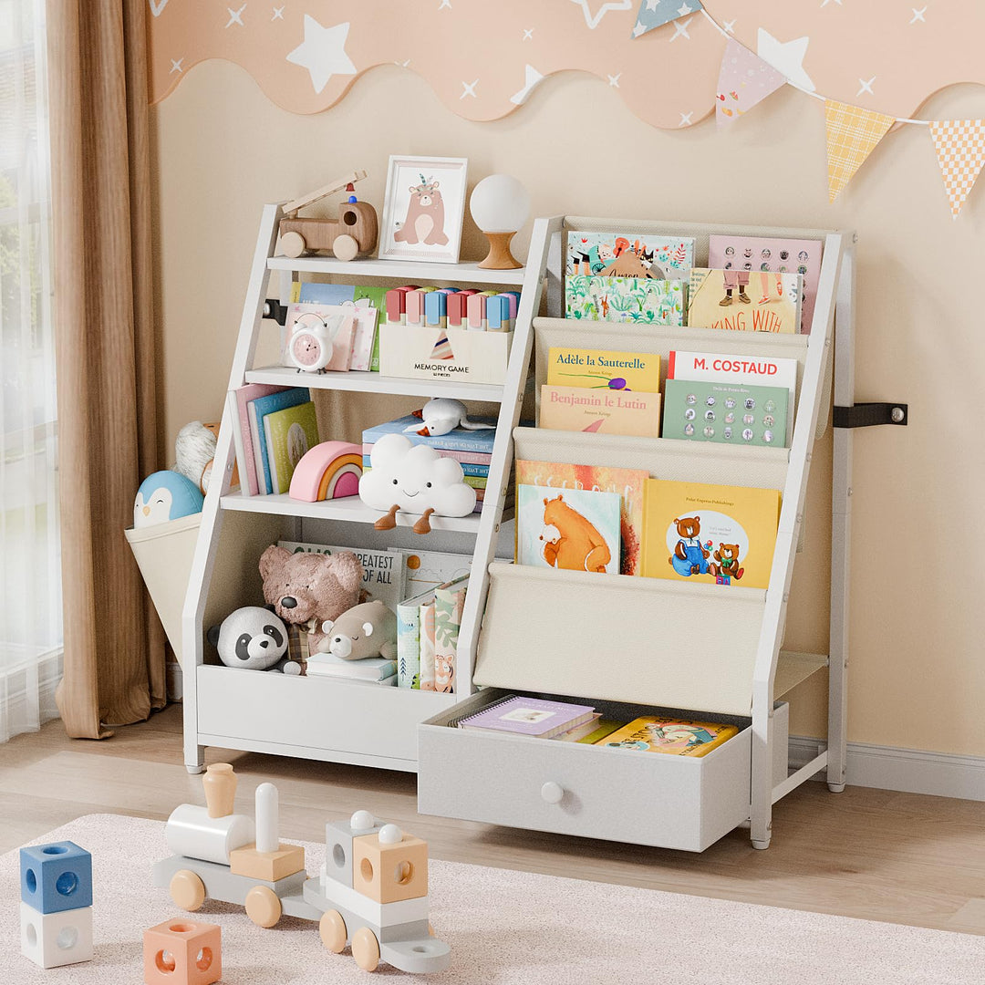 Kinder-Bücherregal und Spielzeugaufbewahrung für Kinderzimmer - Kleinkind Montessori-Spielzeug-Organ