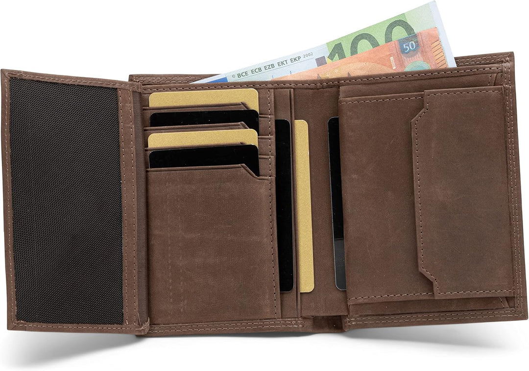 SERASAR | Leder Portemonnaie Herren [Vintage] mit RFID Schutz | Braun | Echtleder | 12 Kartenfächer