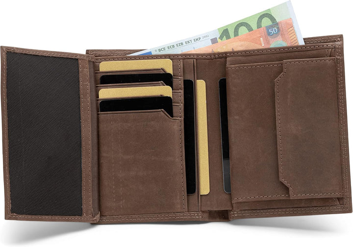 SERASAR | Leder Portemonnaie Herren [Vintage] mit RFID Schutz | Braun | Echtleder | 12 Kartenfächer