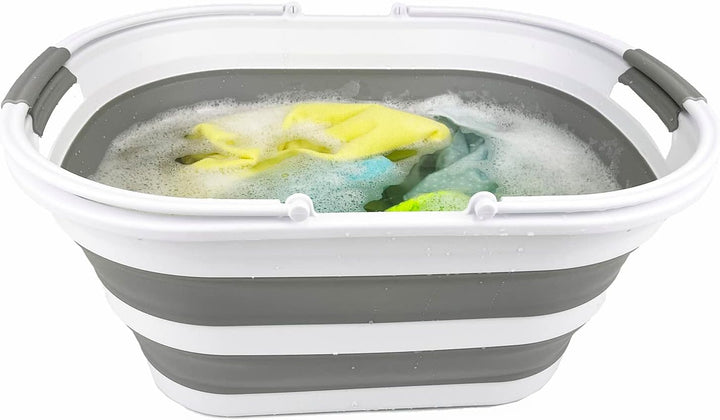 SAMMART 38L zusammenklappbarer Wäschekorb aus Kunststoff – ovale Wanne/Korb – faltbarer Aufbewahrung