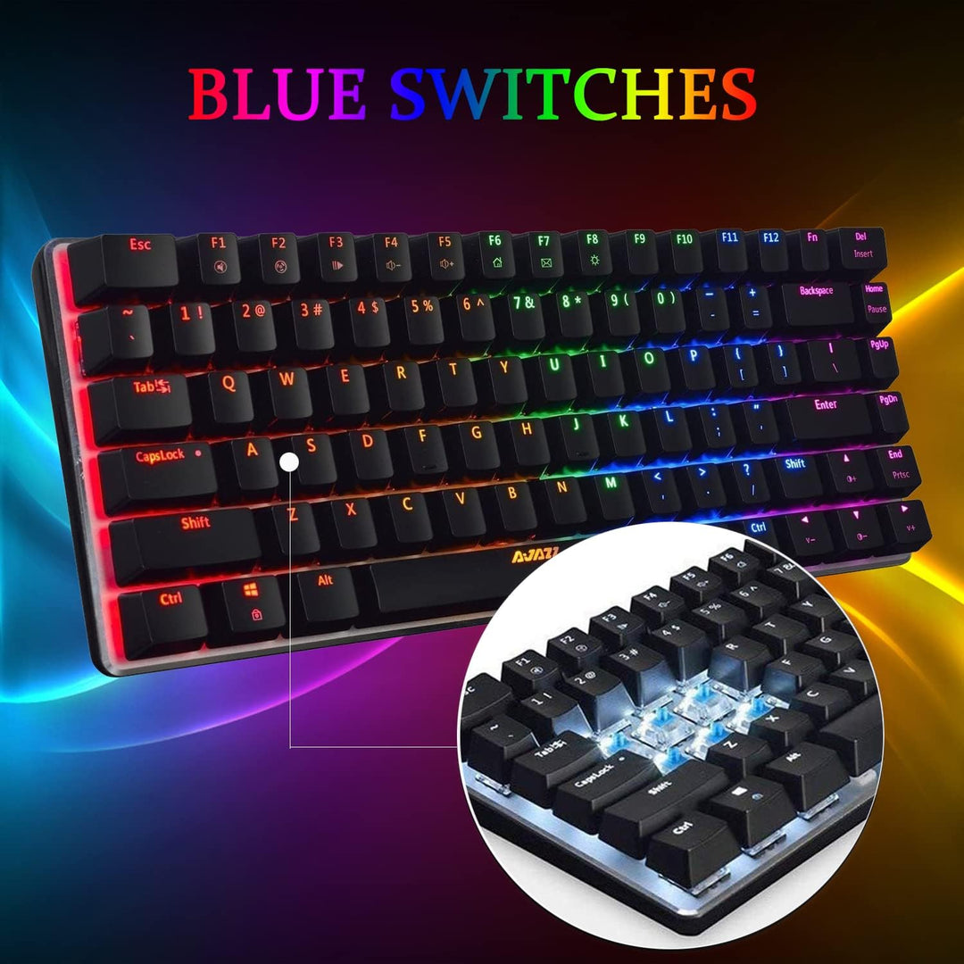 AK33 USB-Kabelgebundene Mechanische Gaming-Tastatur, 80 % Blaue Schalter Keyboard mit 19 RGB-Chroma-